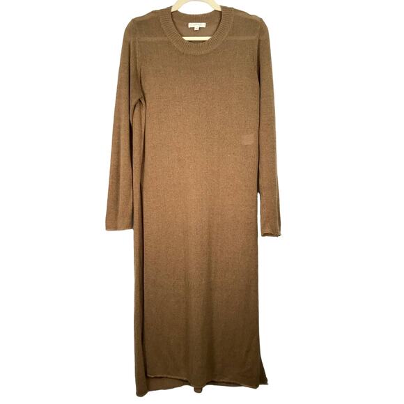 All Row Dress Womens Medium Brown Sweater Maxi Knit Coverup Preppy High Slit
